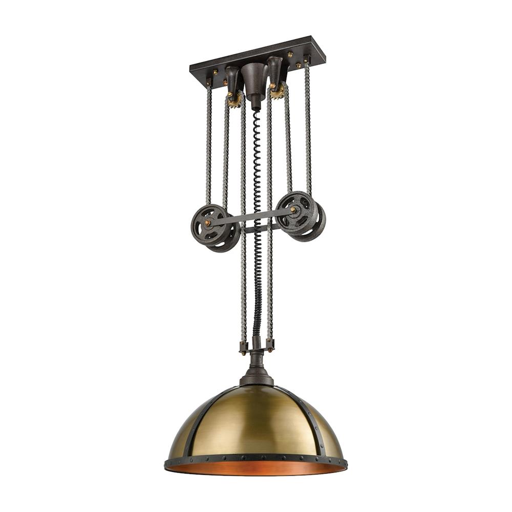 ELK Lighting 65153/3 Torque 3 Light Pulldown Chandelier In Vintage Rust And Aged Brass