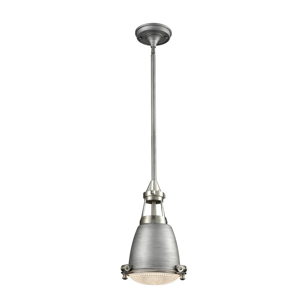 ELK Lighting 65283/1 Sylvester 1 Light Pendant In Weathered Zinc And Satin Nickel With Halophane Glass Diffuser