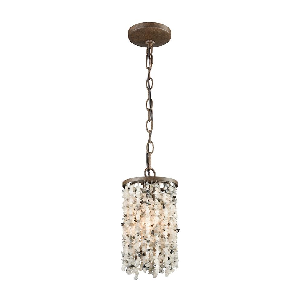 ELK Lighting 65305/1 Agate Stones 1 Light Pendant In Weathered Bronze With Gray Agate Stones