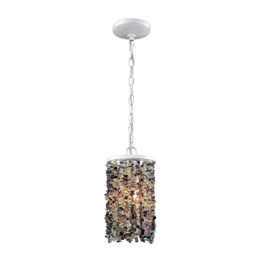 ELK Lighting 65340/1 Agate Stones 1 Light Pendant In Off White With Purple Agate Stones