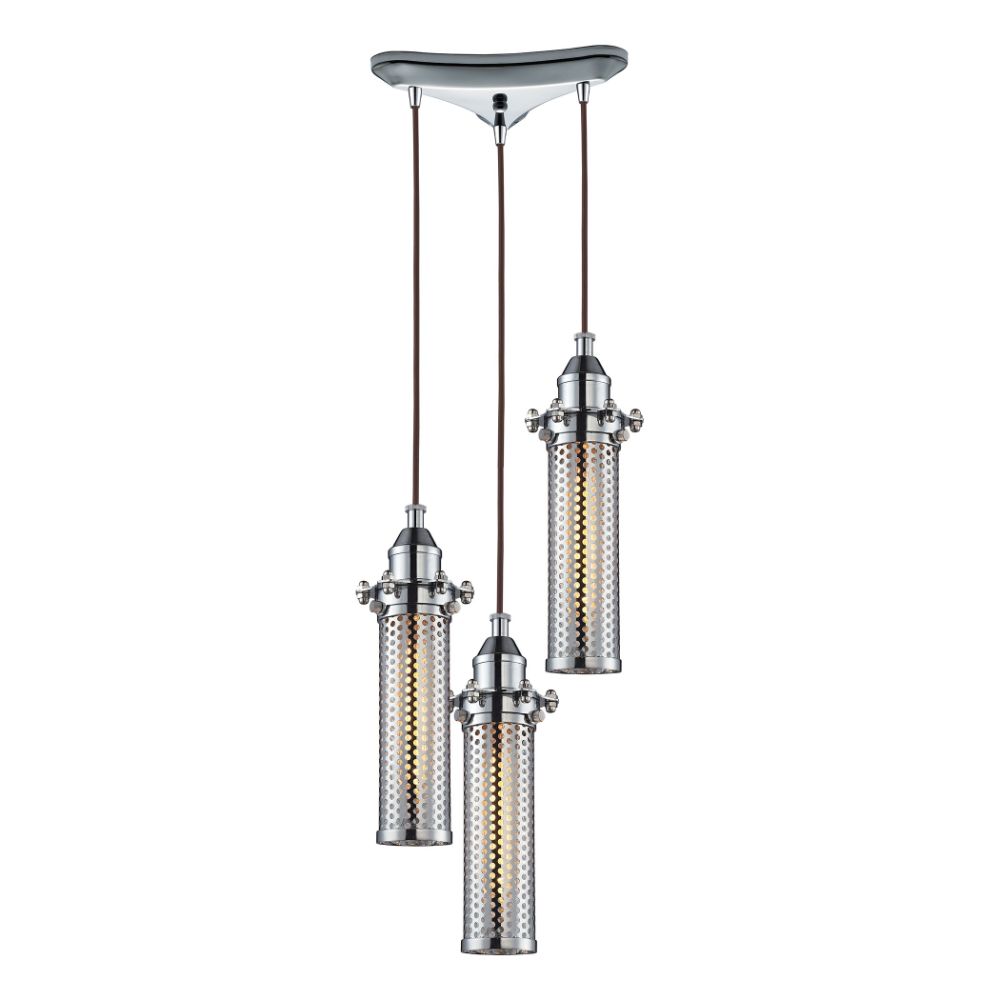ELK Lighting 22105 Fulton 3-Light Triangular Pendant Fixture in Polished Chrome with Perforated Metal Shade