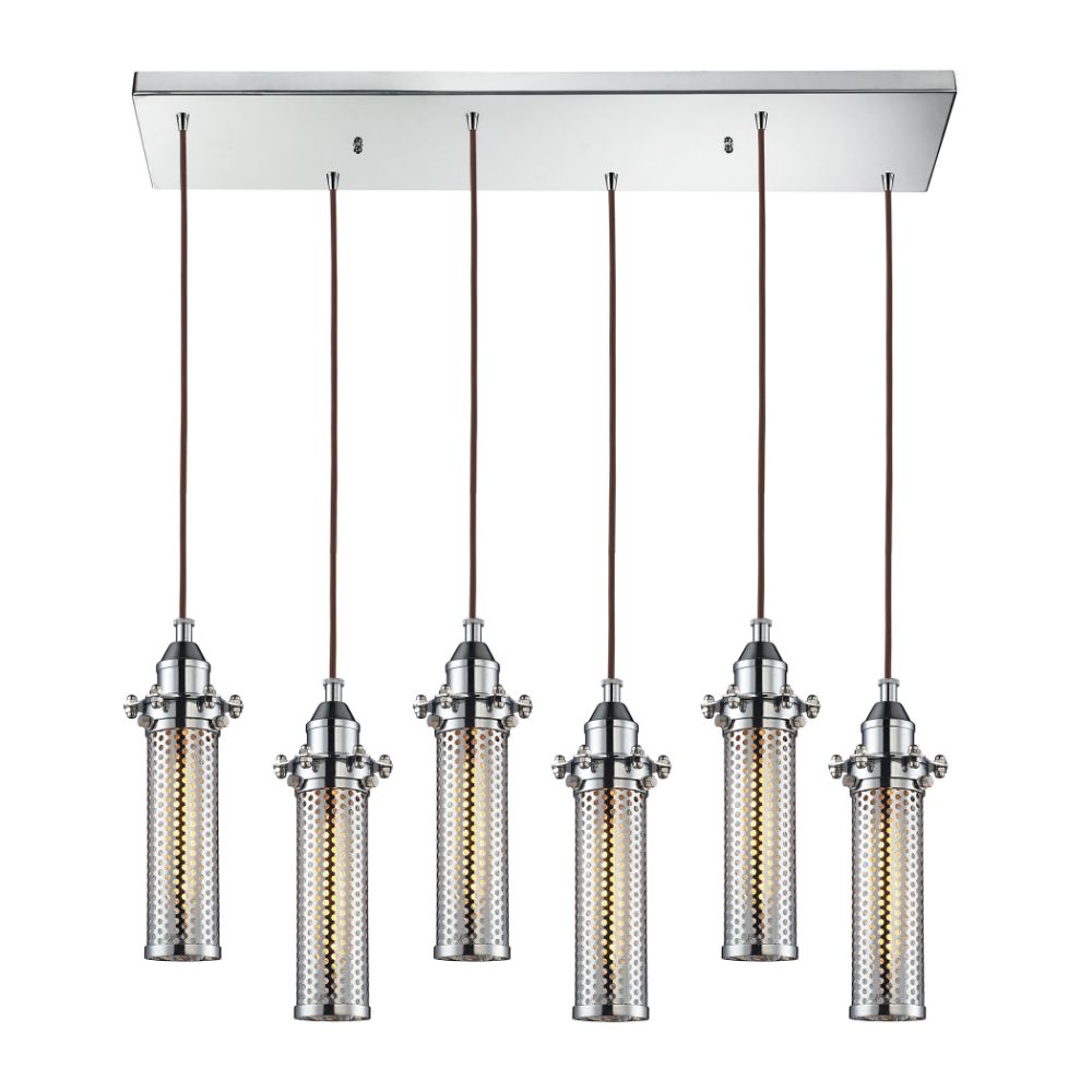 Elk Lighting 66315/6RC Fulton 6-Light Rectangular Pendant Fixture in Polished Chrome with Perforated Metal Shade