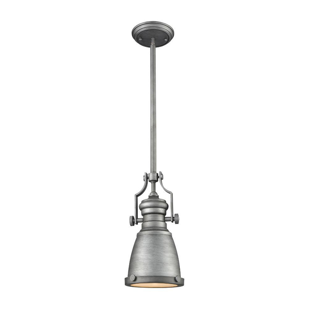 ELK Lighting 66589-1 Chadwick 1 Light Pendant In Weathered Zinc With Frosted Glass Diffuser