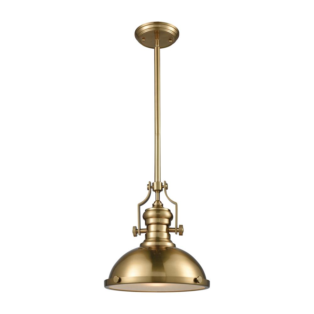ELK Lighting 66594-1 Chadwick 1 Light Pendant In Satin Brass With Frosted Glass Diffuser