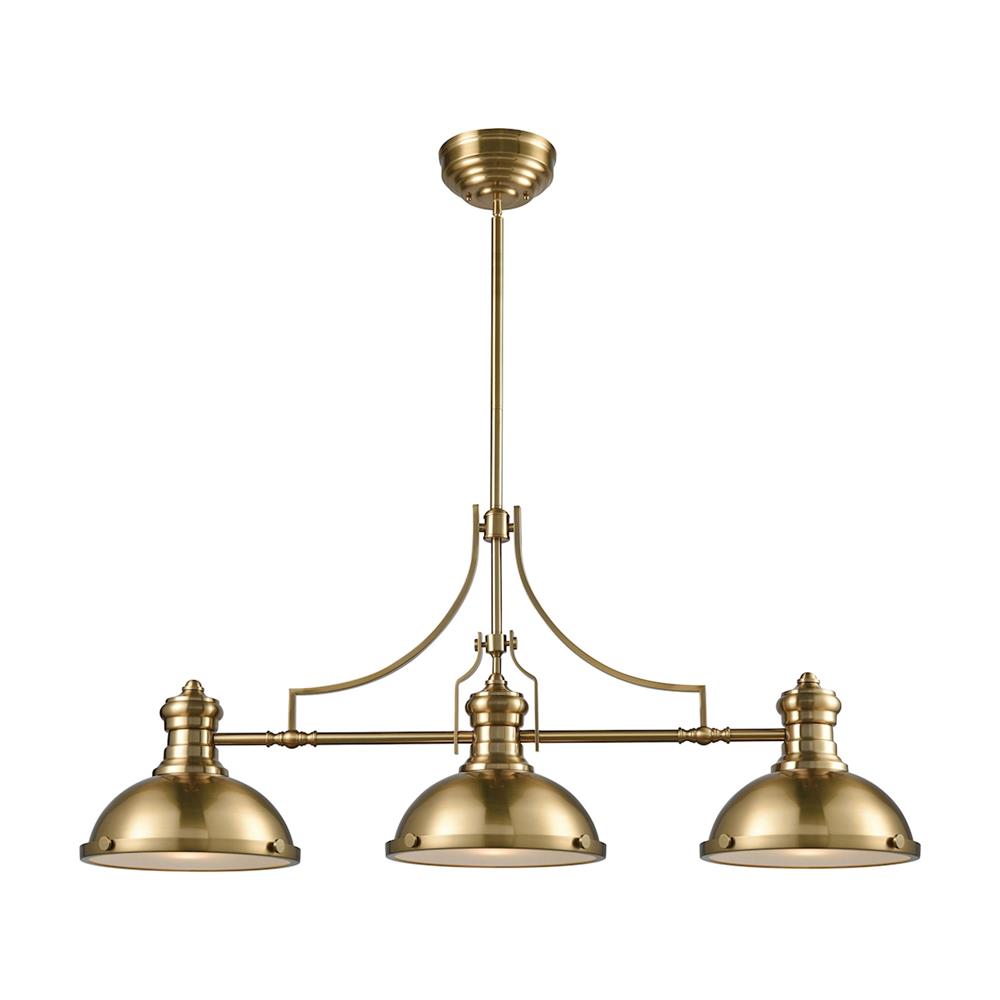 ELK Lighting 66595-3 Chadwick 3 Light Island In Satin Brass With Frosted Glass Diffusers