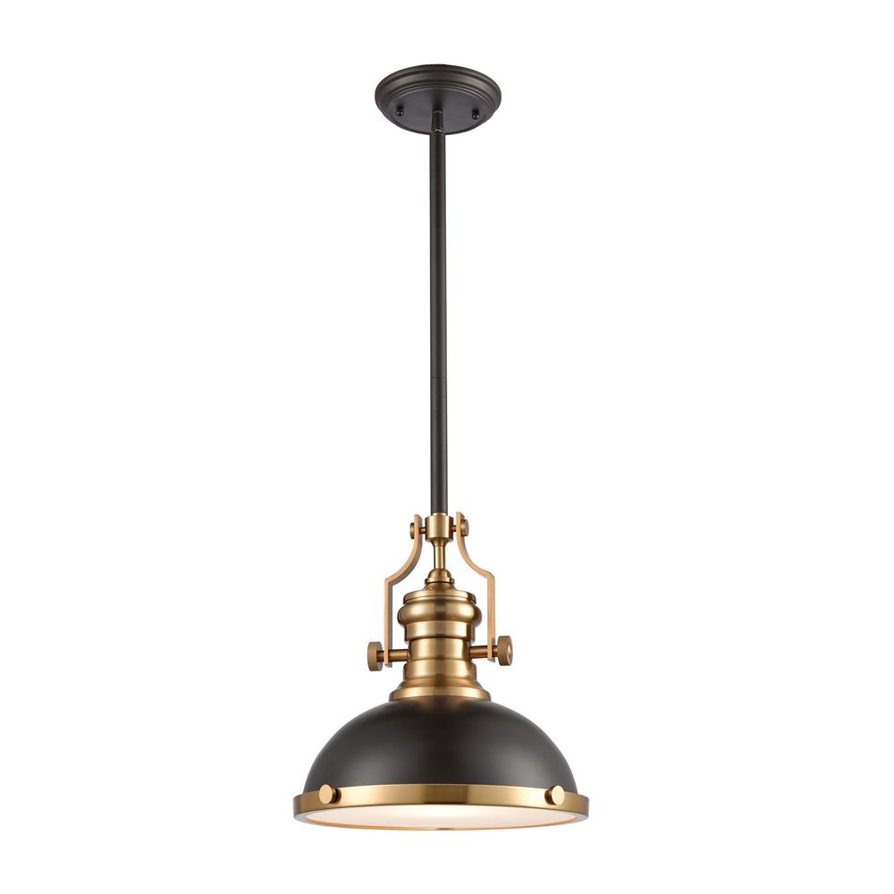 Elk Lighting 66614-1 Chadwick 1-Light Pendant in Oil Rubbed Bronze with Metal and Frosted Glass