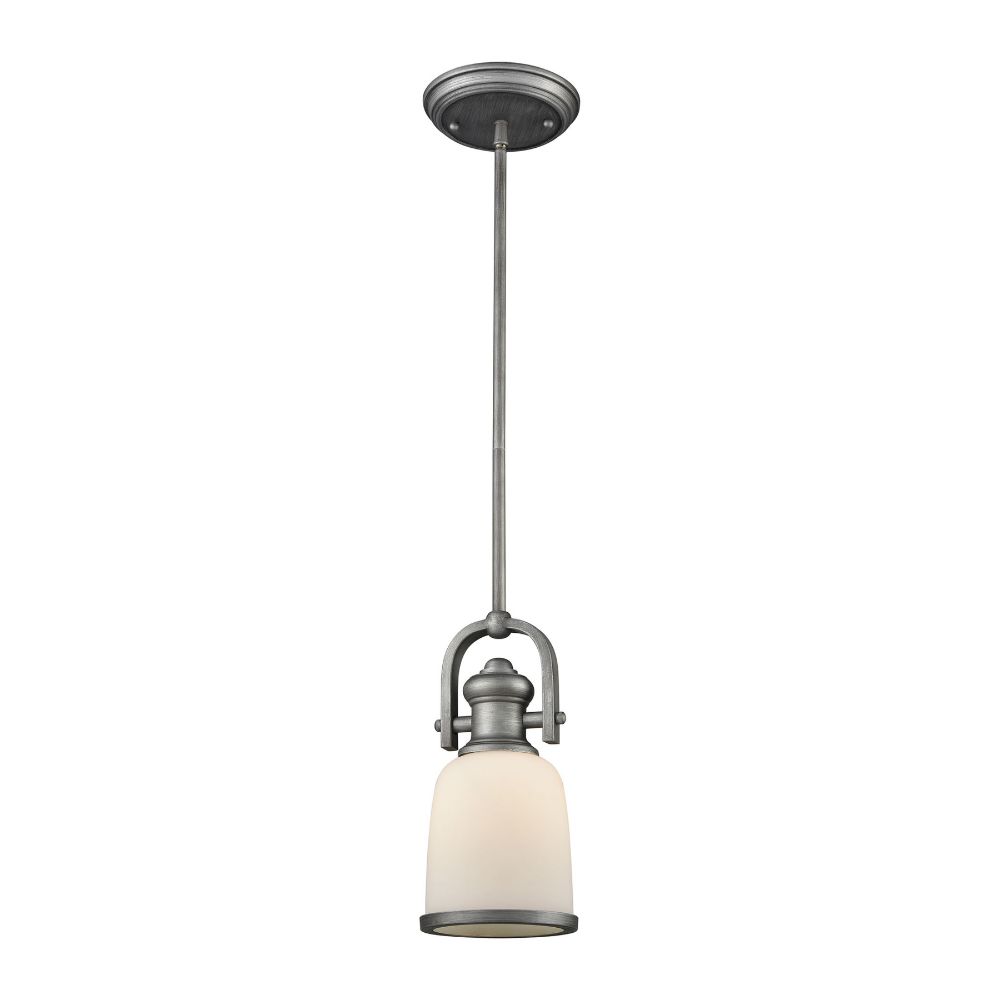 Elk Lighting 66681-1-LA Brooksdale 1-Light Mini Pendant in Weathered Zinc with White Glass - Includes Adapter Kit