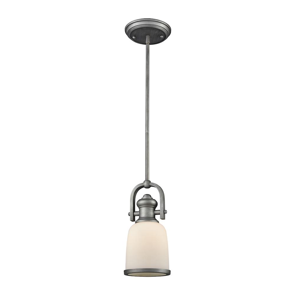 ELK Lighting 66681-1 Brooksdale 1 Light Pendant In Weathered Zinc With White Glass
