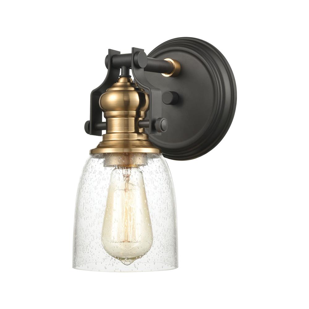 ELK Lighting 66684-1 Chadwick 1-Light Vanity Light in Oil Rubbed Bronze and Satin Brass with Seedy Glass