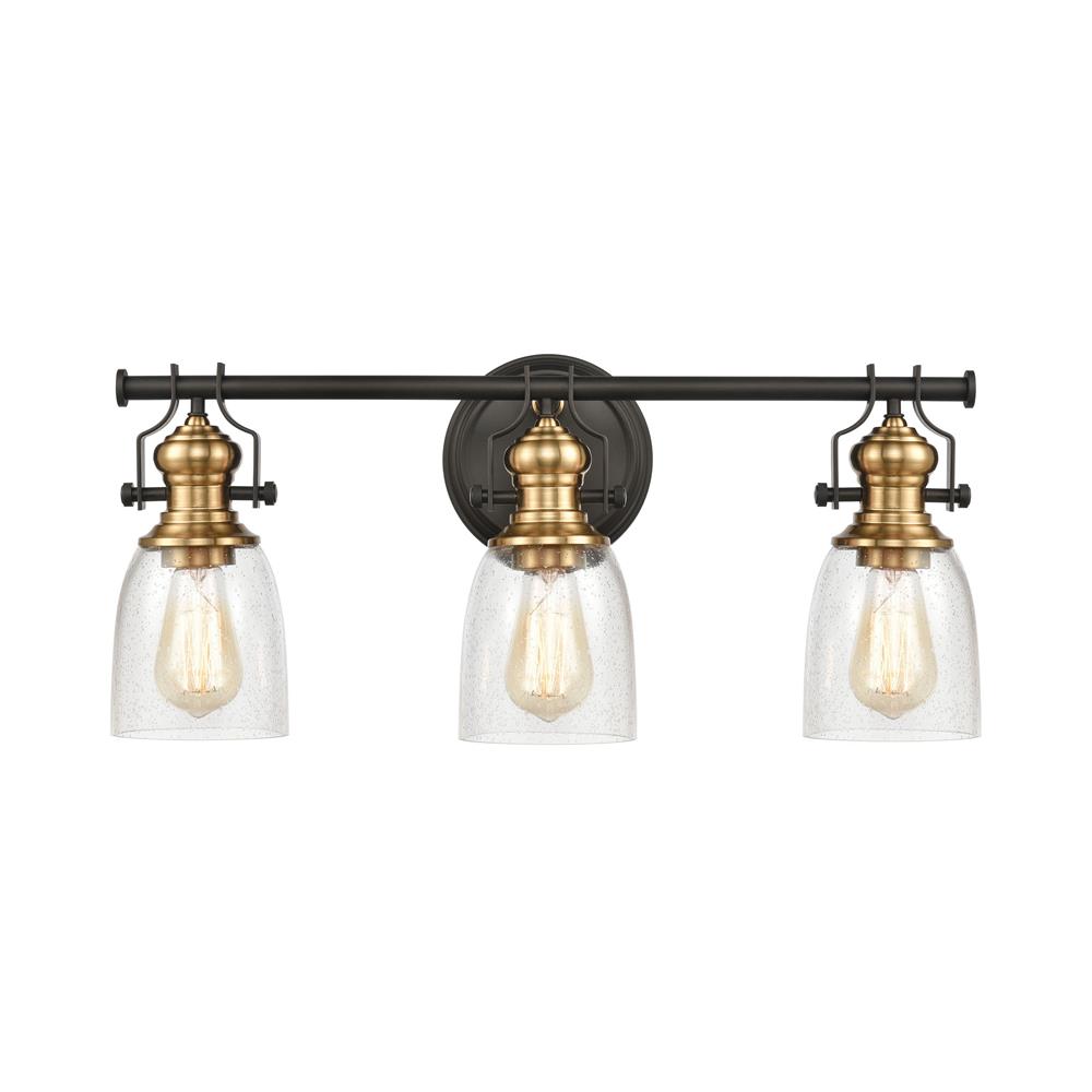 ELK Lighting 66686-3 Chadwick 3-Light Vanity Light in Oil Rubbed Bronze and Satin Brass with Seedy Glass