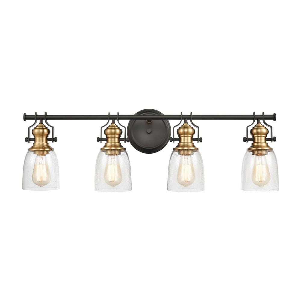 ELK Lighting 66687-4 Chadwick 4-Light Vanity Light in Oil Rubbed Bronze and Satin Brass with Seedy Glass
