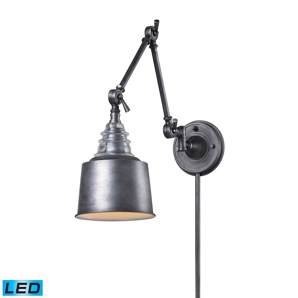 ELK Lighting 66825-1-LED Insulator Glass  1 Light Swingarm Sconce In Weathered Zinc - LED