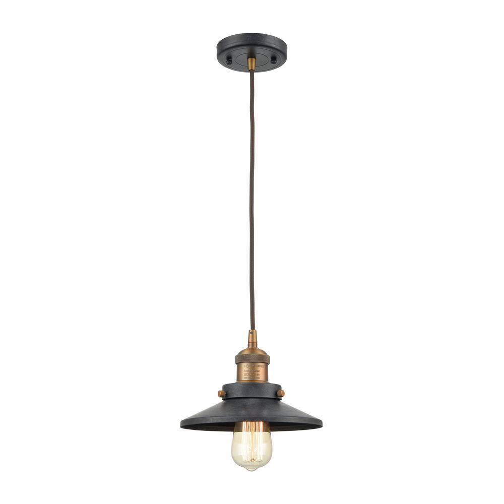 ELK Lighting 67184/1 English Pub 1-Light Mini Pendant in Antique Brass and Tarnished Graphite with Metal Shade