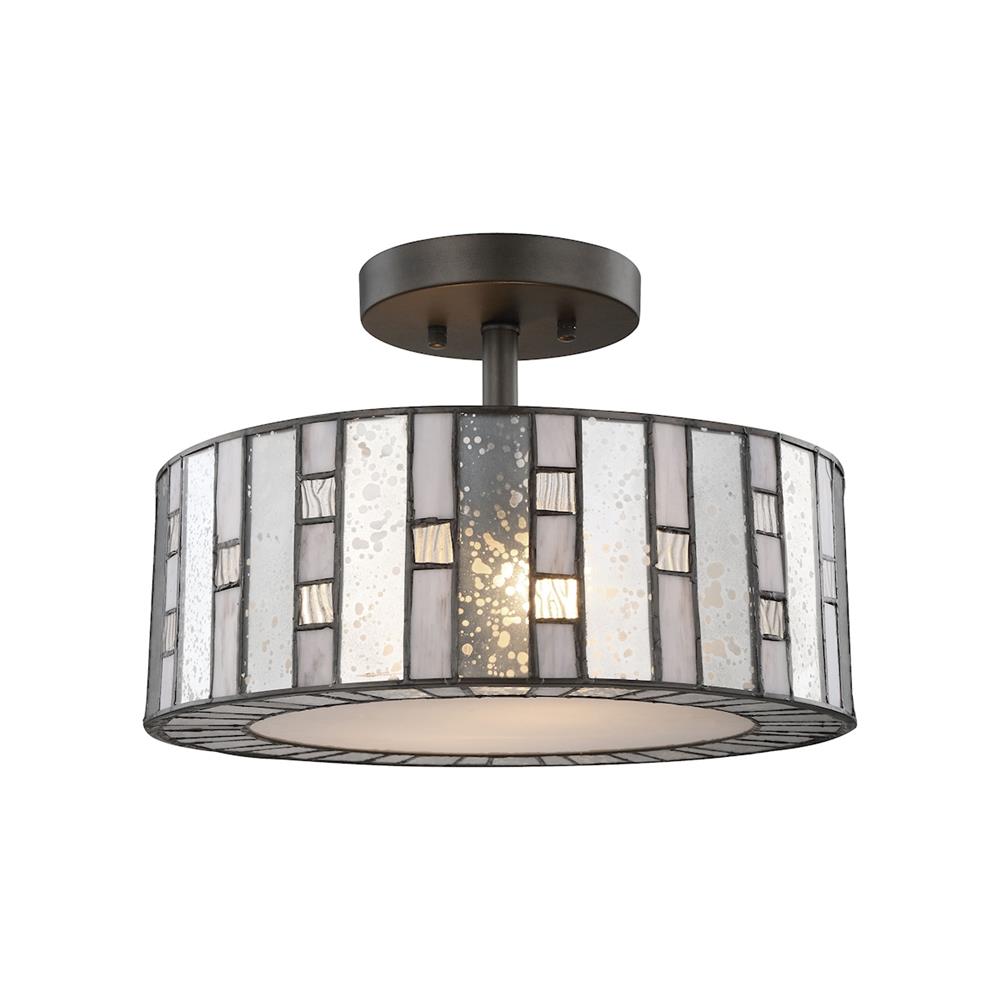 ELK Lighting 70213/2 Ethan 2 Light Semi Flush In Tiffany Bronze With Mercury, Gray, And Clear Rippled Glass