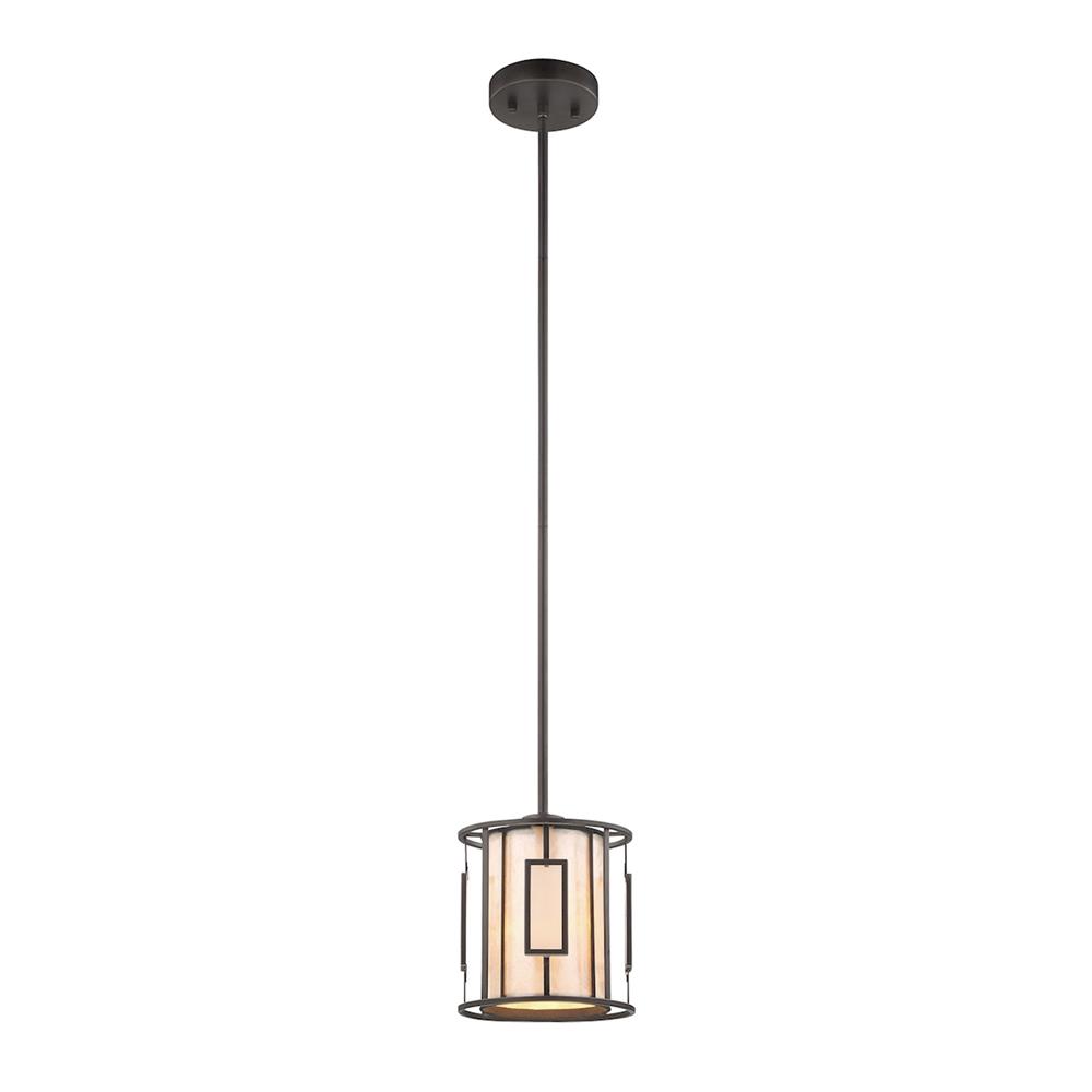 ELK Lighting 70252/1 Minden 1 Light Pendant In Tiffany Bronze With Mica And Frosted Seedy Glass