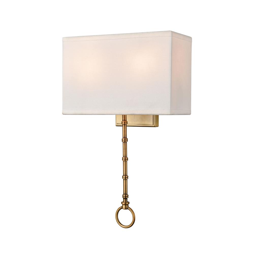 ELK Lighting 75040/2 Shannon 2-Light Sconce in Warm Brass with White Fabric Shade