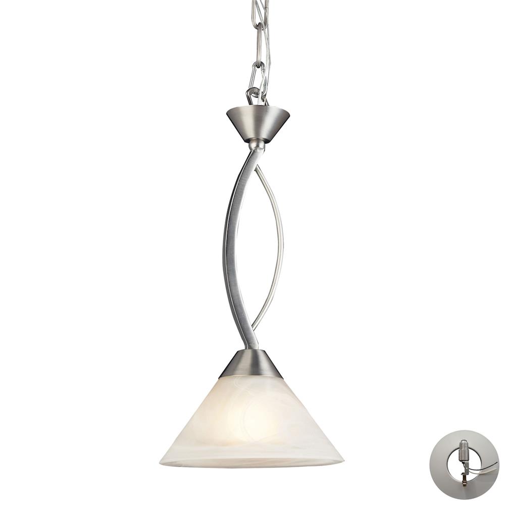ELK Lighting 7634/1-LA 1 Light Pendant In Satin Nickel And Marblized White Glass With Adapter Kit