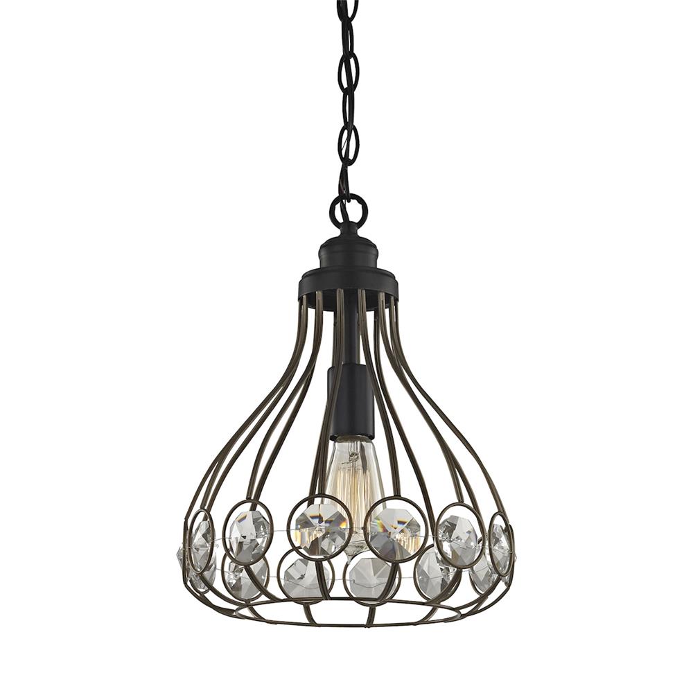 ELK Lighting 81105/1-LA Crystal Web 1 Light Penant In Bronze Gold And Matte Black With Clear Crystal - Includes Recessed Lighting Kit