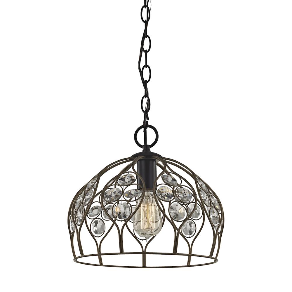 ELK Lighting 81106/1-LA Crystal Web 1 Light Penant In Bronze Gold And Matte Black With Clear Crystal - Includes Recessed Lighting Kit