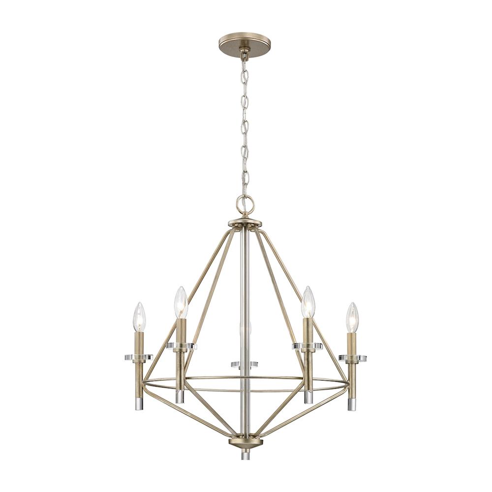 ELK Lighting 81202/5 Lacombe 5 Light Chandelier In Aged Silver With Clear Glass Accents