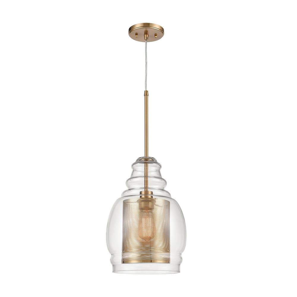 ELK Lighting 81424/1 Herndon 1-Light Pendant in Antique Gold with Clear Glass and Antique Gold Perforated Metal Cylinder