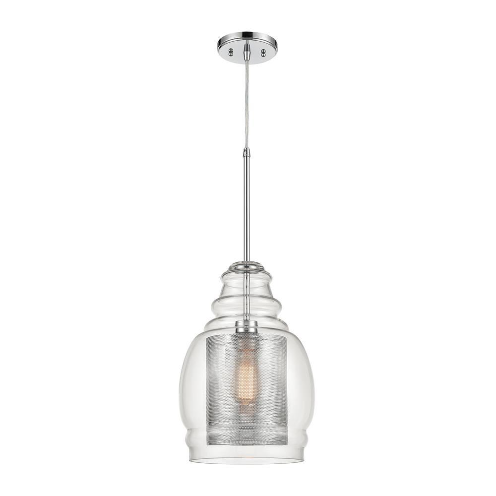 ELK Lighting 81425/1 Herndon 1-Light Pendant in Polished Chrome with Clear Glass and Perforated Metal Cylinder