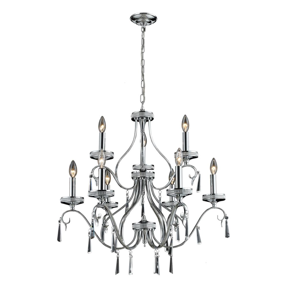 ELK Lighting 82056/6+3 9-Light Crystal Pendant in Clear and Chrome