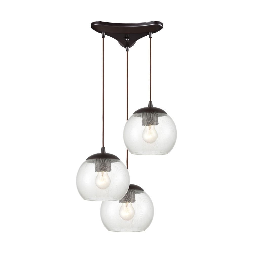 Elk Lighting 85210/3 Kendal 3-Light Pendant in Oil Rubbed Bronze with Patterned Clear Glass