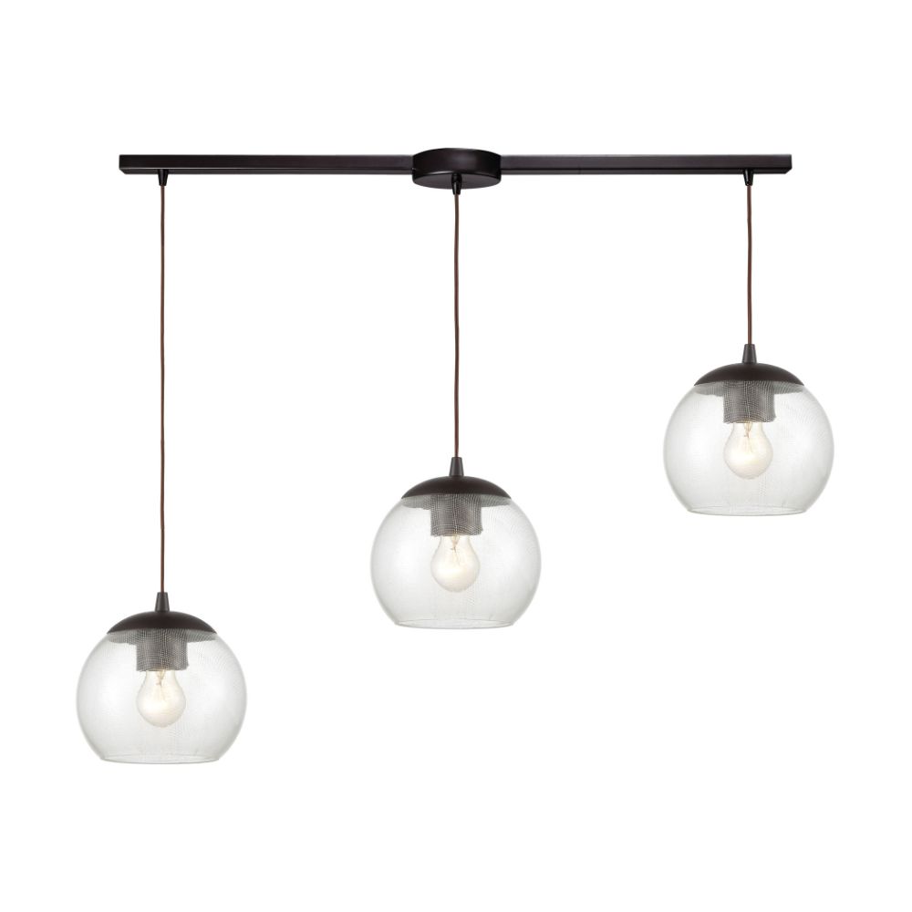 ELK Lighting 85210/3L Kendal 3-Light Linear Mini Pendant Fixture in Oil Rubbed Bronze with Patterned Clear Glass