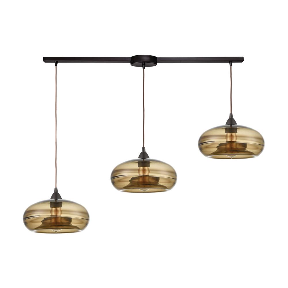 ELK Lighting 85212/3L Hazelton 3-Light Pendant in Oil Rubbed Bronze with Earth Brown Fused Glass