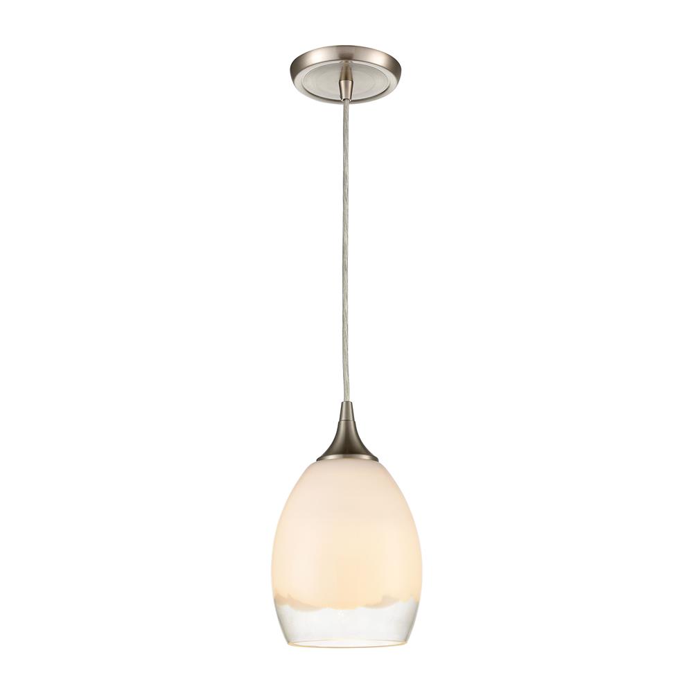 Elk Lighting 85214/1 Cirrus 1-Light Mini Pendant in Satin Nickel with Opal White and Clear Glass