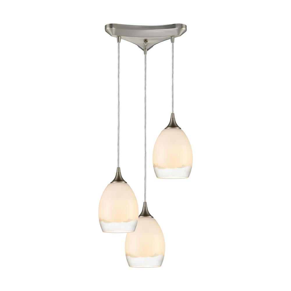 Elk Lighting 85214/3 Cirrus 3-Light Pendant in Satin Nickel with Opal White and Clear Glass