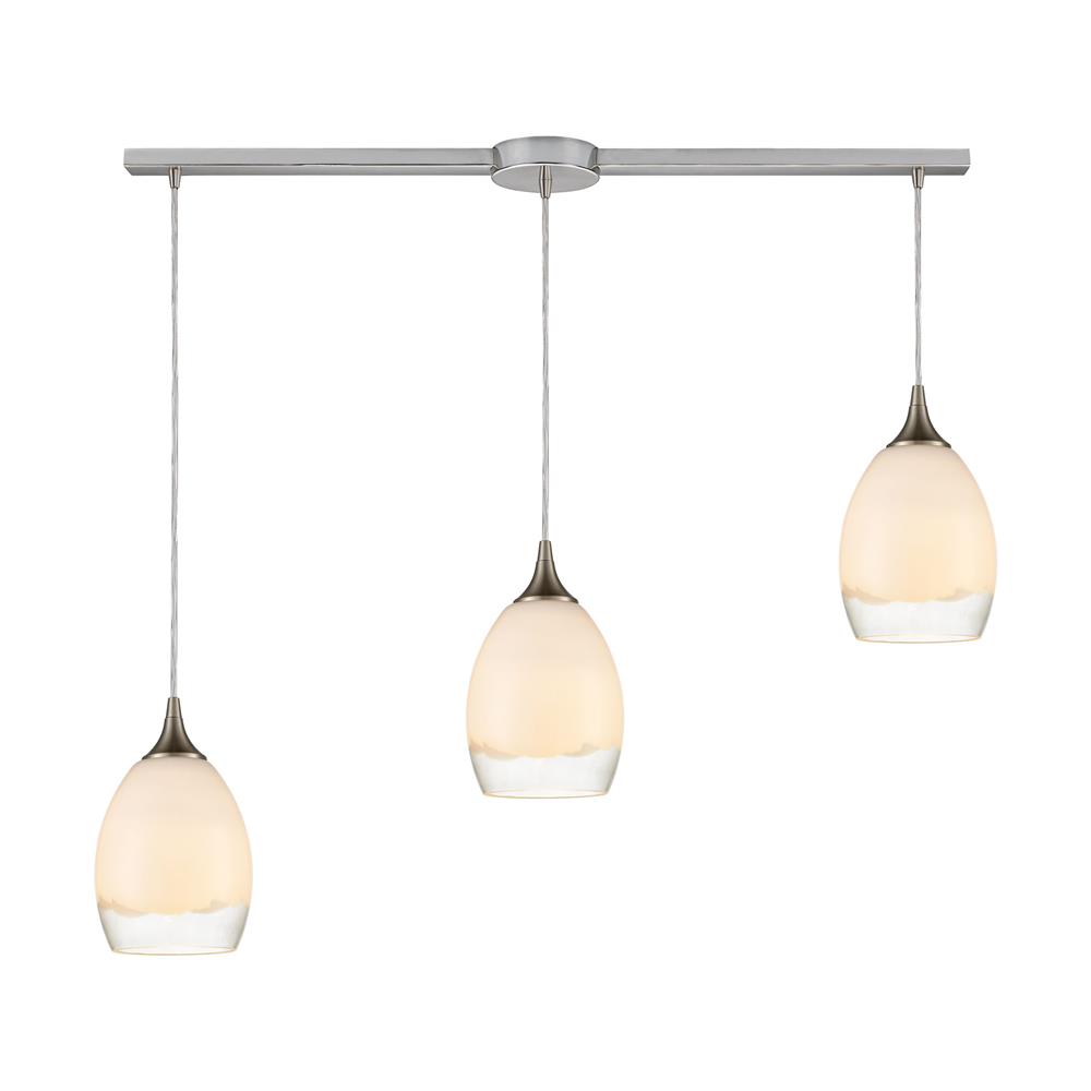 Elk Lighting 85214/3L Cirrus 3-Light Pendant in Satin Nickel with Opal White and Clear Glass