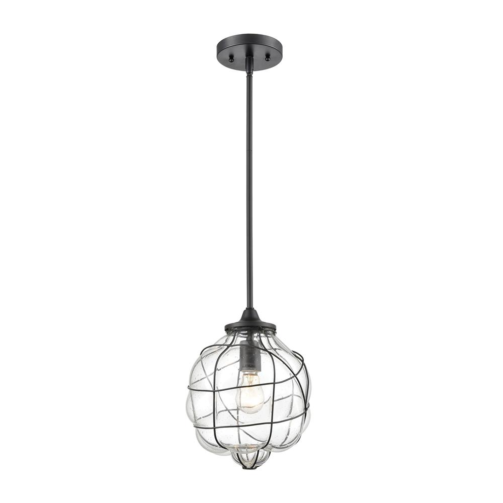 Elk Lighting 85217/1 Adorn 1-Light Mini Pendant in Oil Rubbed Bronze with Clear Seedy Glass