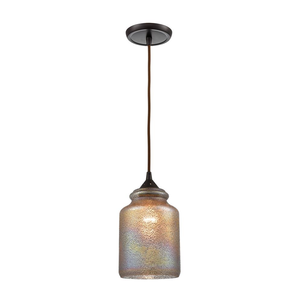 Elk Lighting 85257/1 Illuminessence 1-Light Mini Pendant in Oil Rubbed Bronze with Textured Gray Dichroic Glass