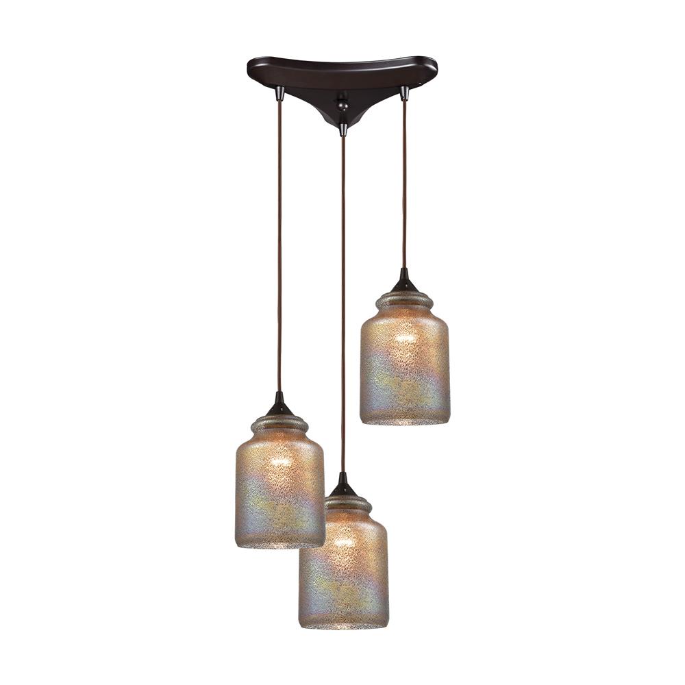 Elk Lighting 85257/3 Illuminessence 3-Light Pendant in Oil Rubbed Bronze with Textured Gray Dichroic Glass