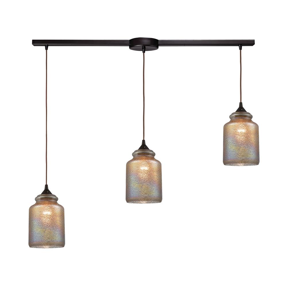 ELK Lighting 85257/3L Illuminessence 3-Light Pendant in Oil Rubbed Bronze with Textured Gray Dichroic Glass