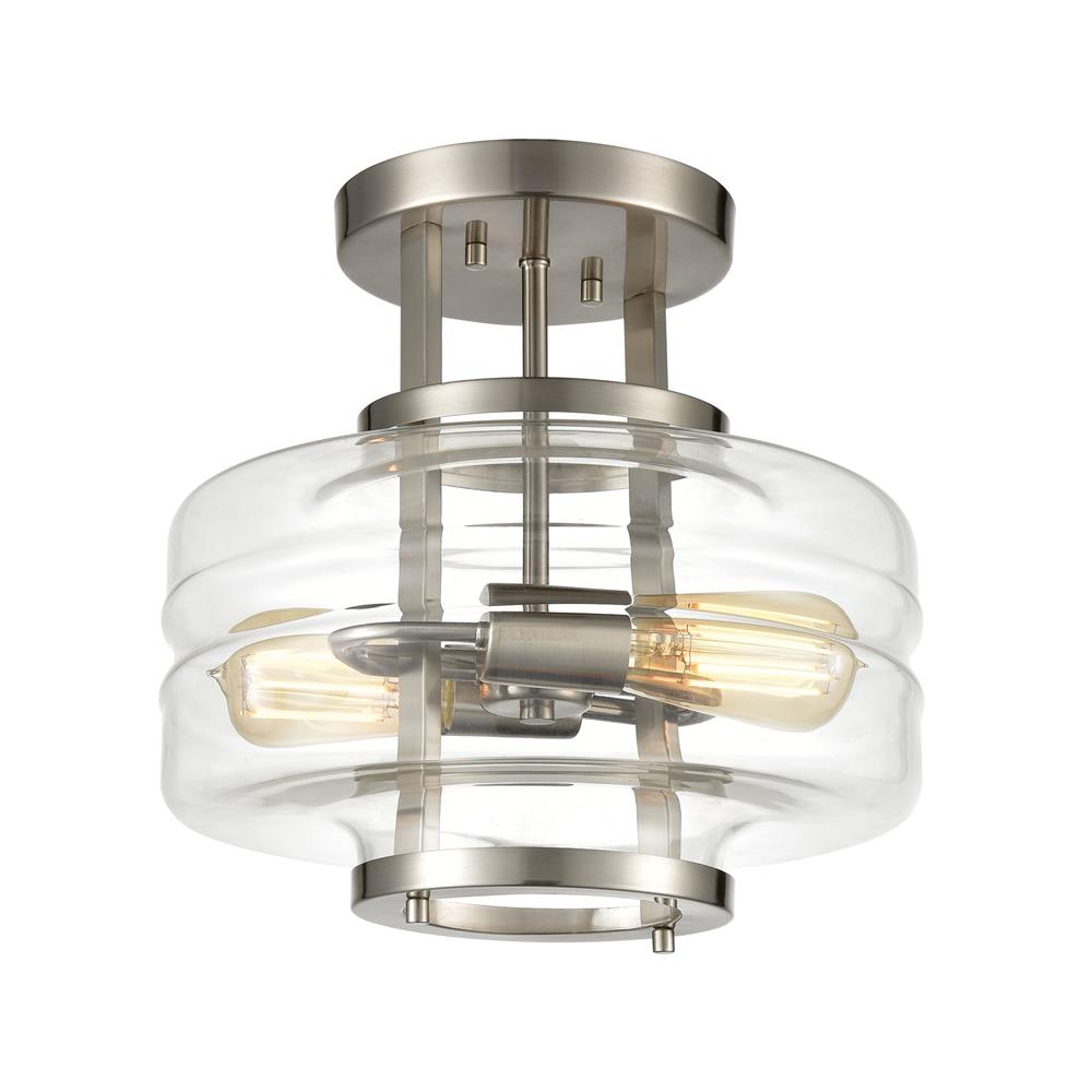 Elk Lighting 85282/2 Rover 2-Light Semi Flush Mount in Satin Nickel with Clear Glass