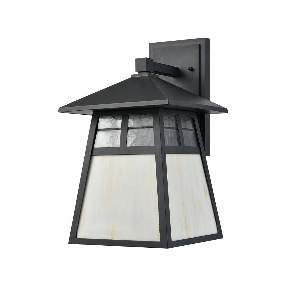 Elk Lighting 87051/1 Cottage 1-Light Sconce in Matte Black with Antique White Art Glass and Clear Textured Glass