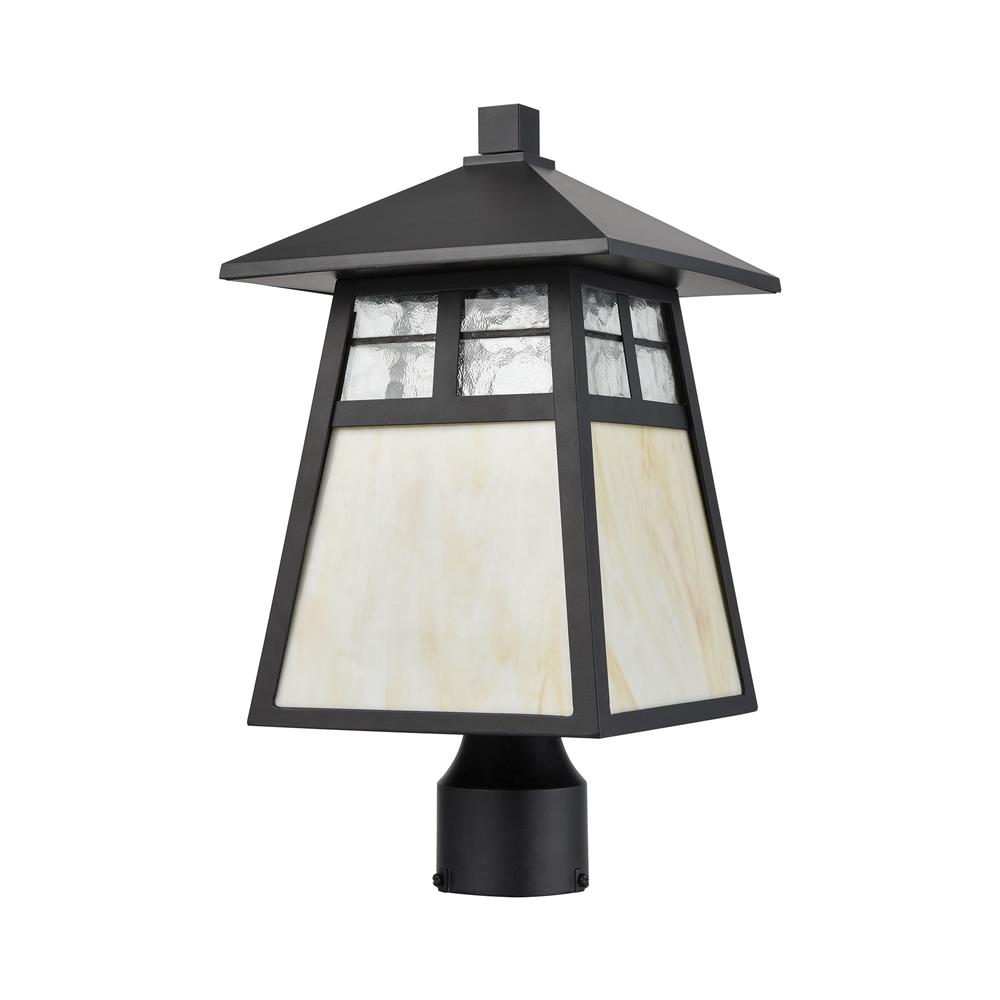 Elk Lighting 87054/1 Cottage 1-Light Post Mount in Matte Black with Antique White Art Glass and Clear Textured Glass