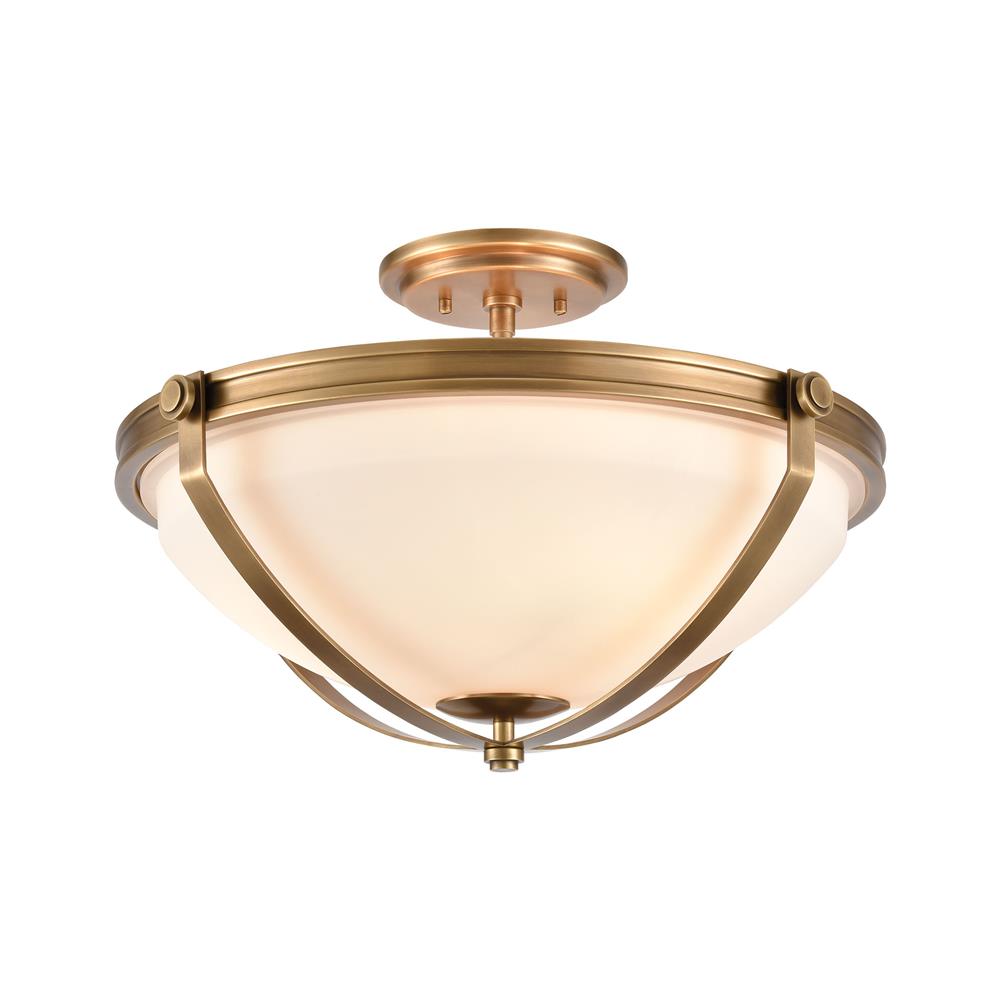 ELK Lighting 89115/3 Connelly 3-Light Semi Flush in Natural Brass with Frosted Glass