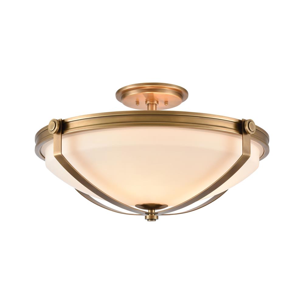 ELK Lighting 89116/4 Connelly 4-Light Semi Flush in Natural Brass with Frosted Glass