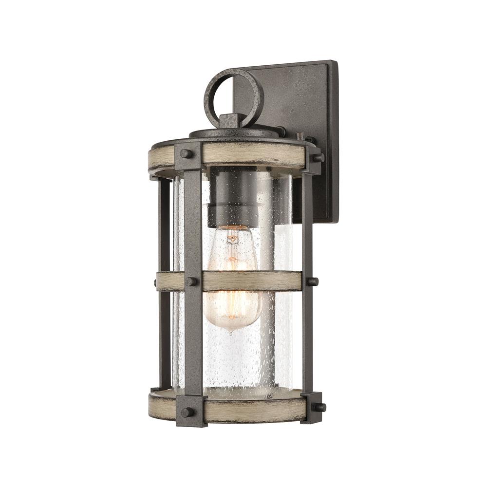 ELK Lighting 89144/1 Annenberg 1-Light Outdoor Sconce in Anvil Iron and Distressed Antique Graywood with Seedy Glass