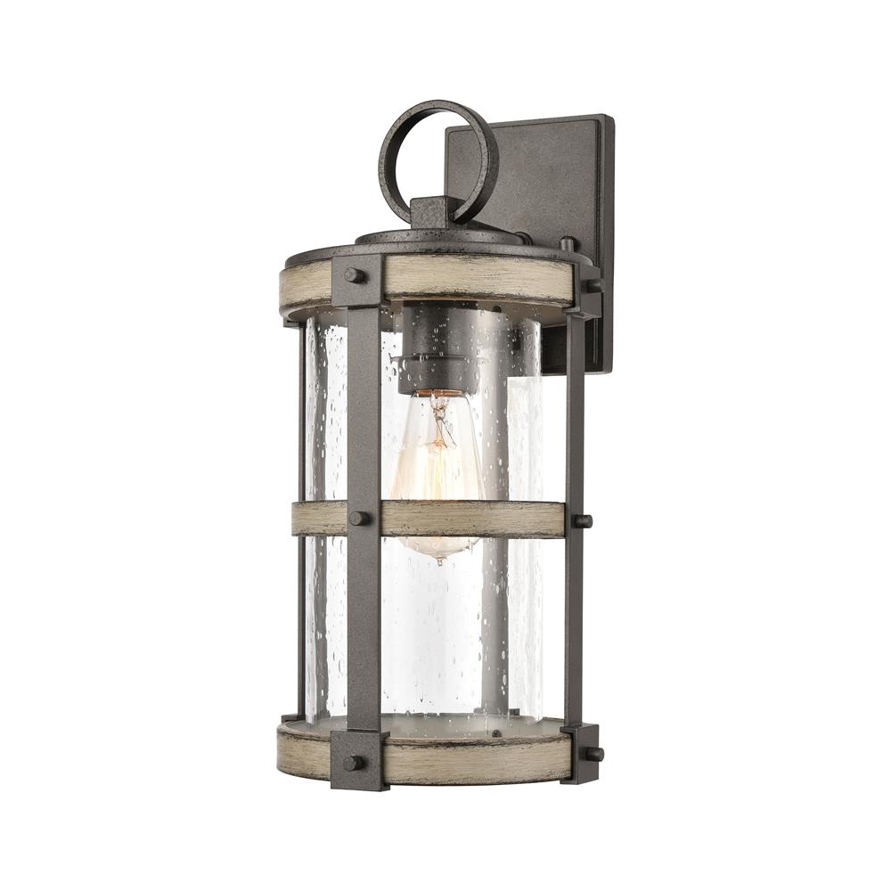 ELK Lighting 89145/1 Annenberg 1-Light Outdoor Sconce in Anvil Iron and Distressed Antique Graywood with Seedy Glass