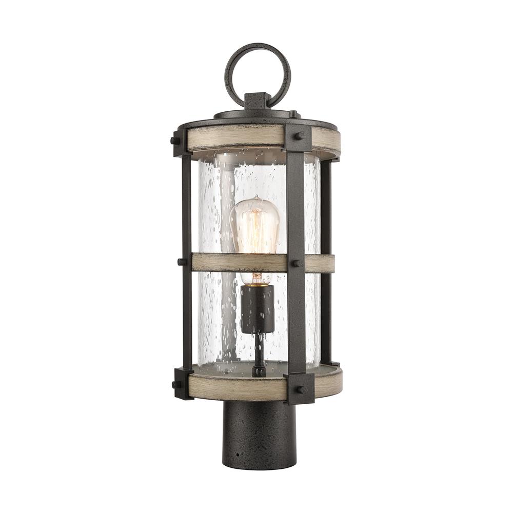 ELK Lighting 89148/1 Annenberg 1-Light Outdoor Post Mount in Anvil Iron and Distressed Antique Graywood with Seedy Glass