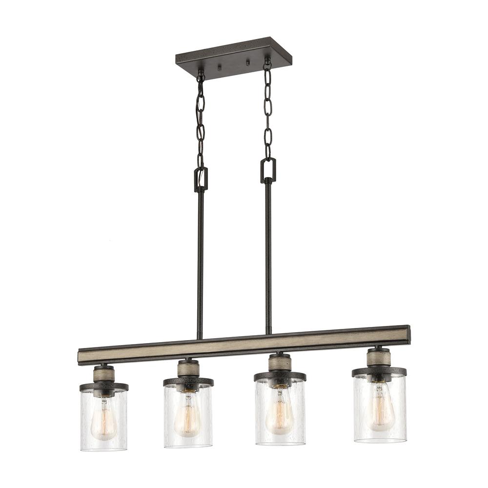 ELK Lighting 89157/4 Beaufort 4-Light Island Light in Anvil Iron and Distressed Antique Graywood with Seedy Glass