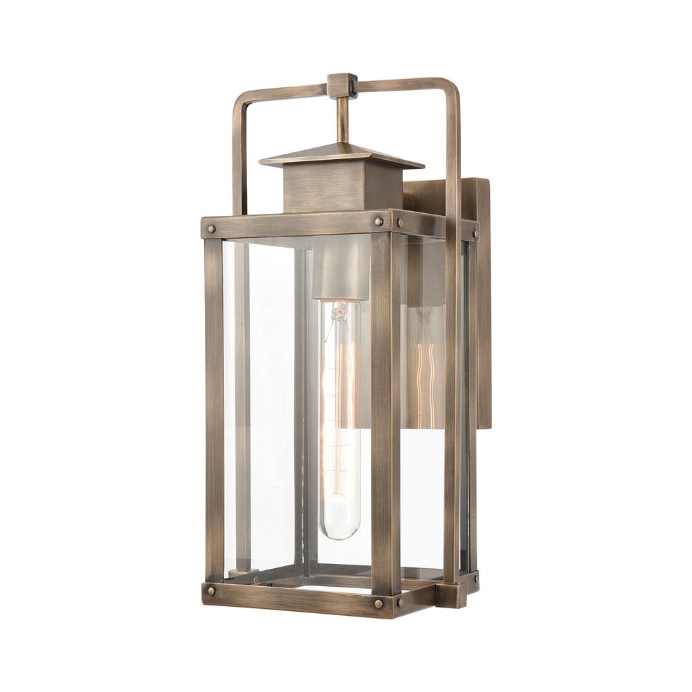 ELK Lighting 89181/1 Crested Butte 1-Light Outdoor Sconce in Vintage Brass with Clear Glass Enclosure