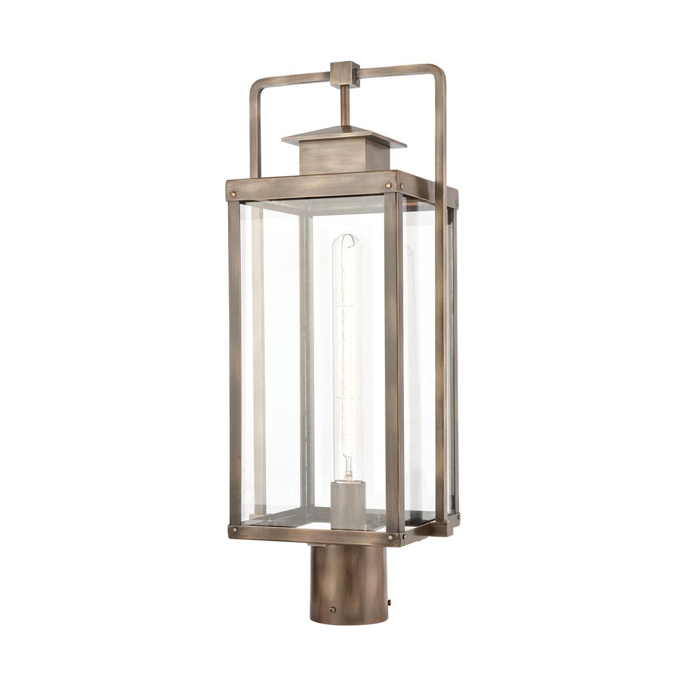 ELK Lighting 89185/1 Crested Butte 1-Light Outdoor Post Mount in Vintage Brass with Clear Glass Enclosure