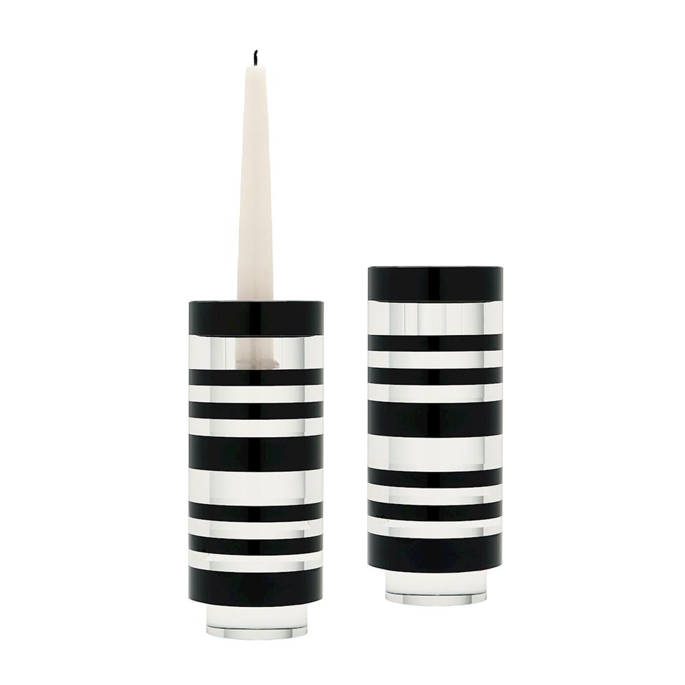 ELK Home 980001/S2 Sliced Tuxedo Crystal Candleholder - Small. Set Of 2 in Clear / Black