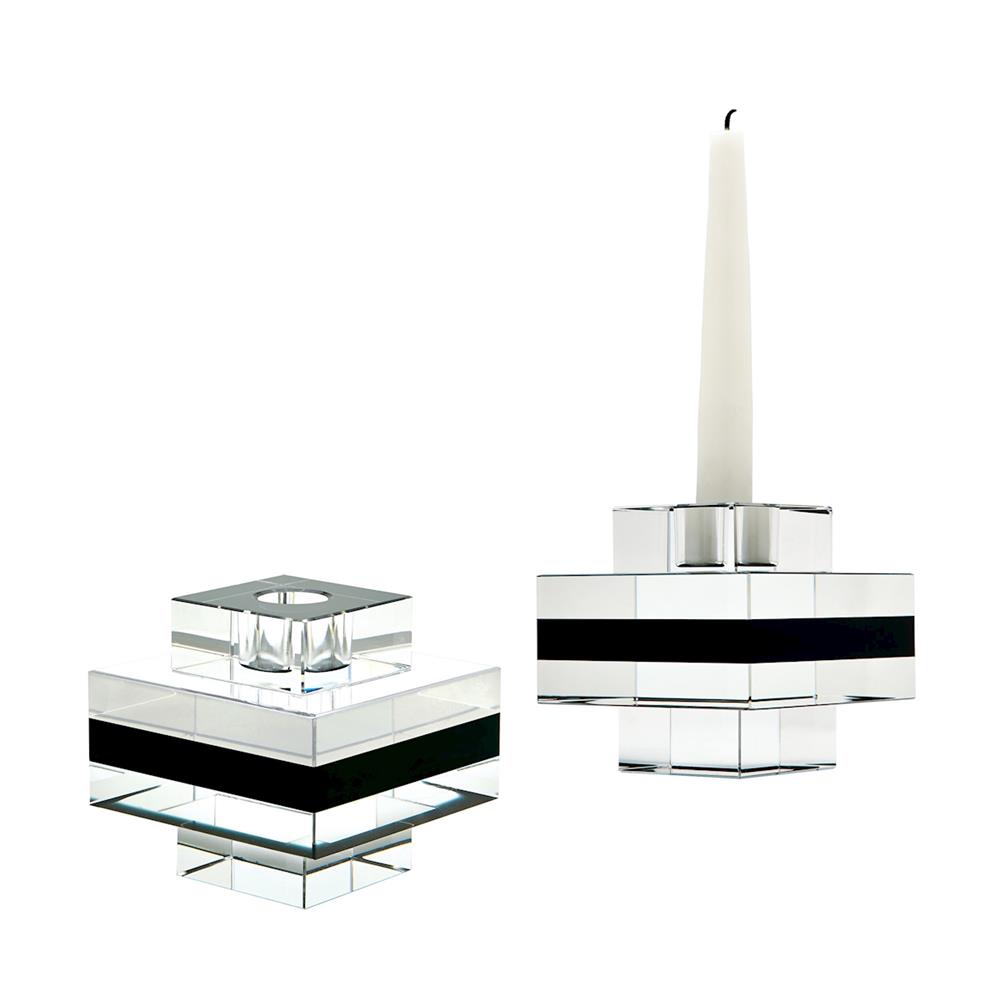 ELK Home 980018/S2 Square Tuxedo Crystal Pedestal Candleholders - Set Of 2 in Clear / Black